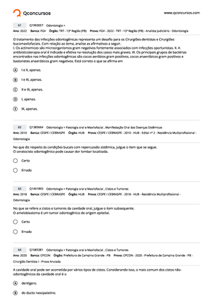 Questões De Provas - Questões De Protese Fixa 81-100 - Qconcursos Ano ...