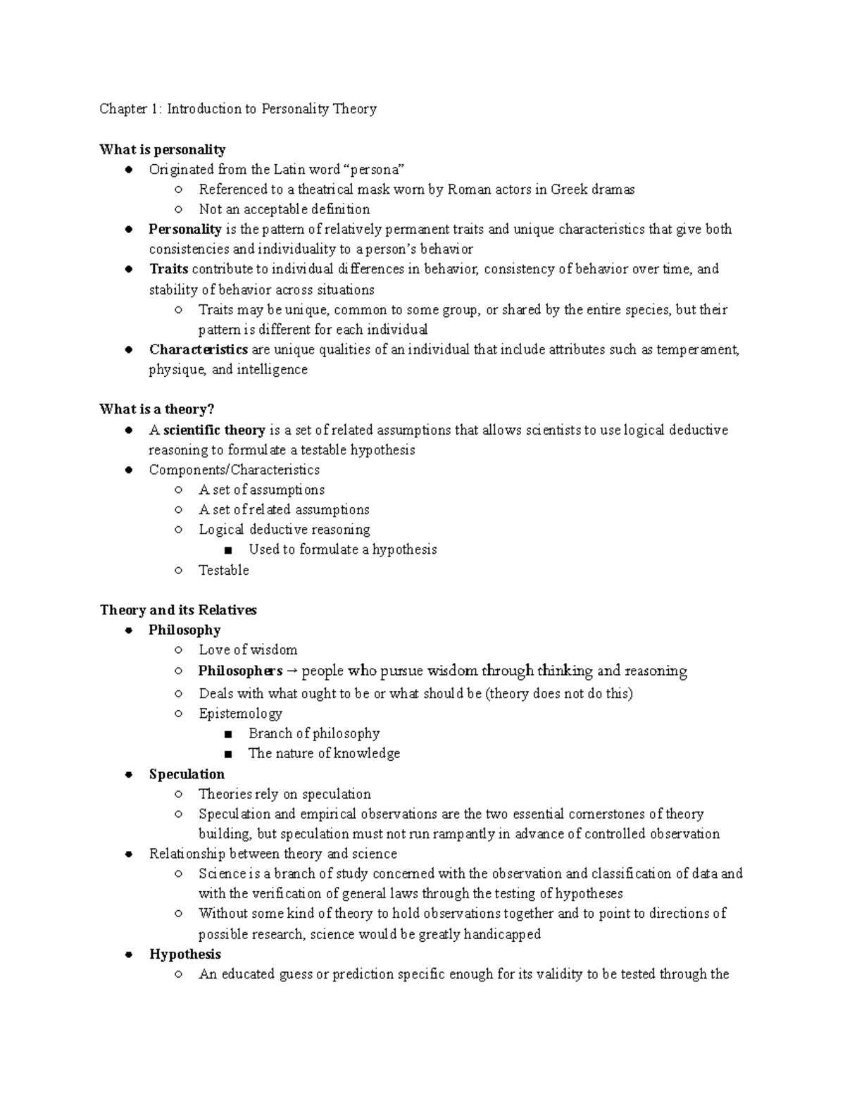 Textbook Notes - Exam 1 - Chapter 1: Introduction To Personality Theory ...