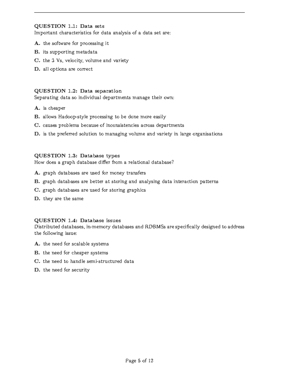 Exam 2016, questions and answers - QUESTION 1: Data sets Important ...