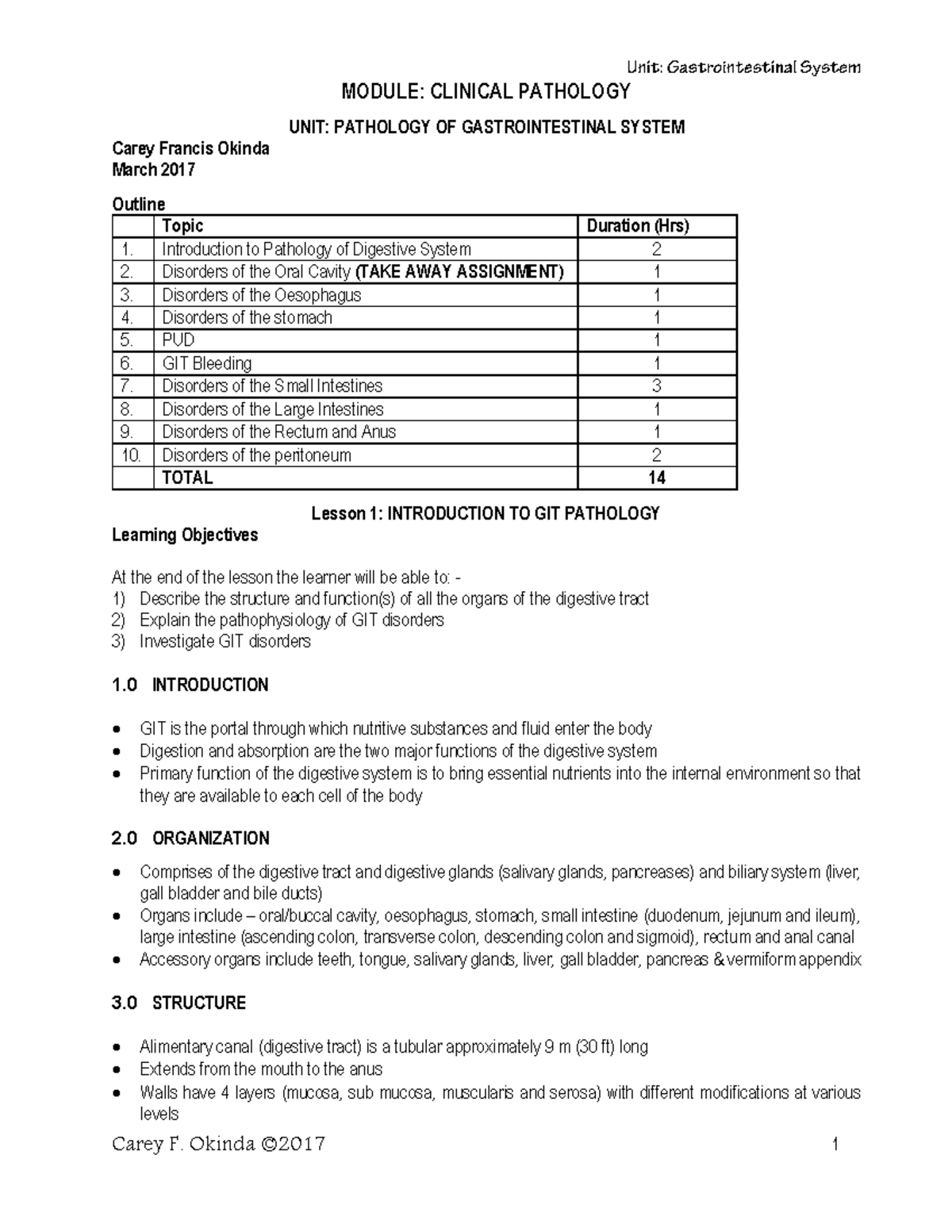 GIT Pathology 2017 - jasjx - MODULE: CLINICAL PATHOLOGY UNIT: PATHOLOGY ...