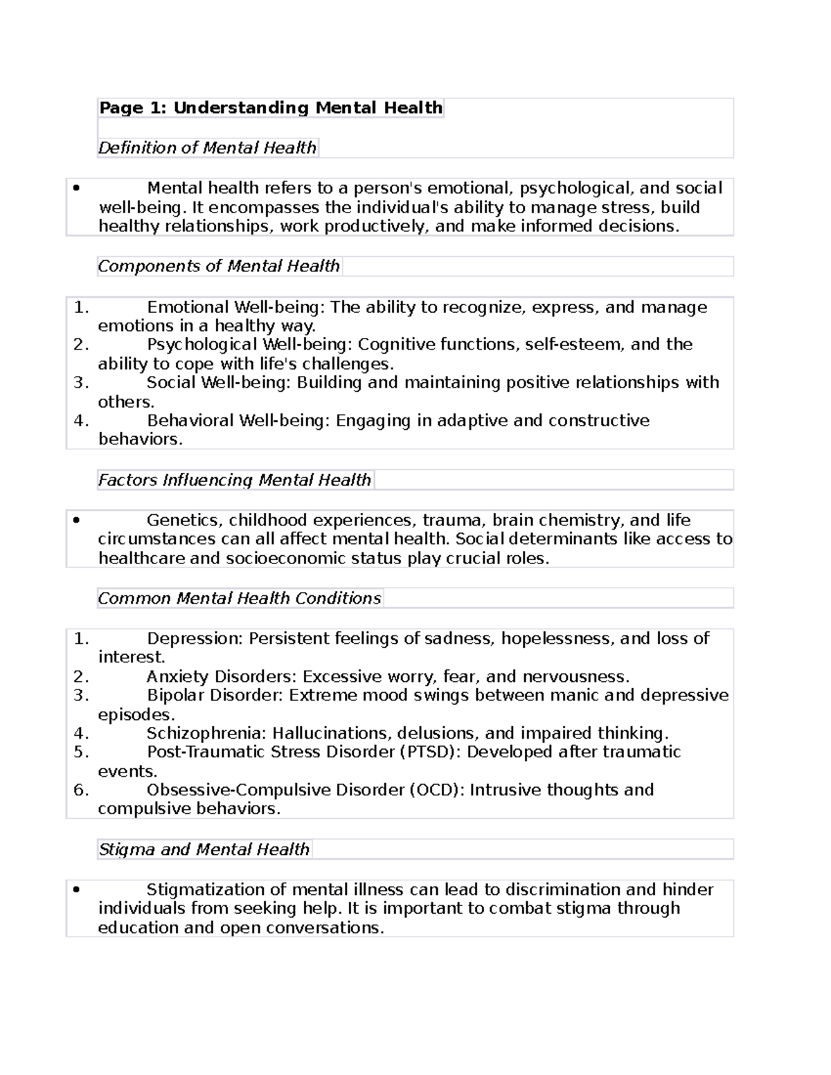 Page 1 - Notes for mental health - Page 1: Understanding Mental Health ...