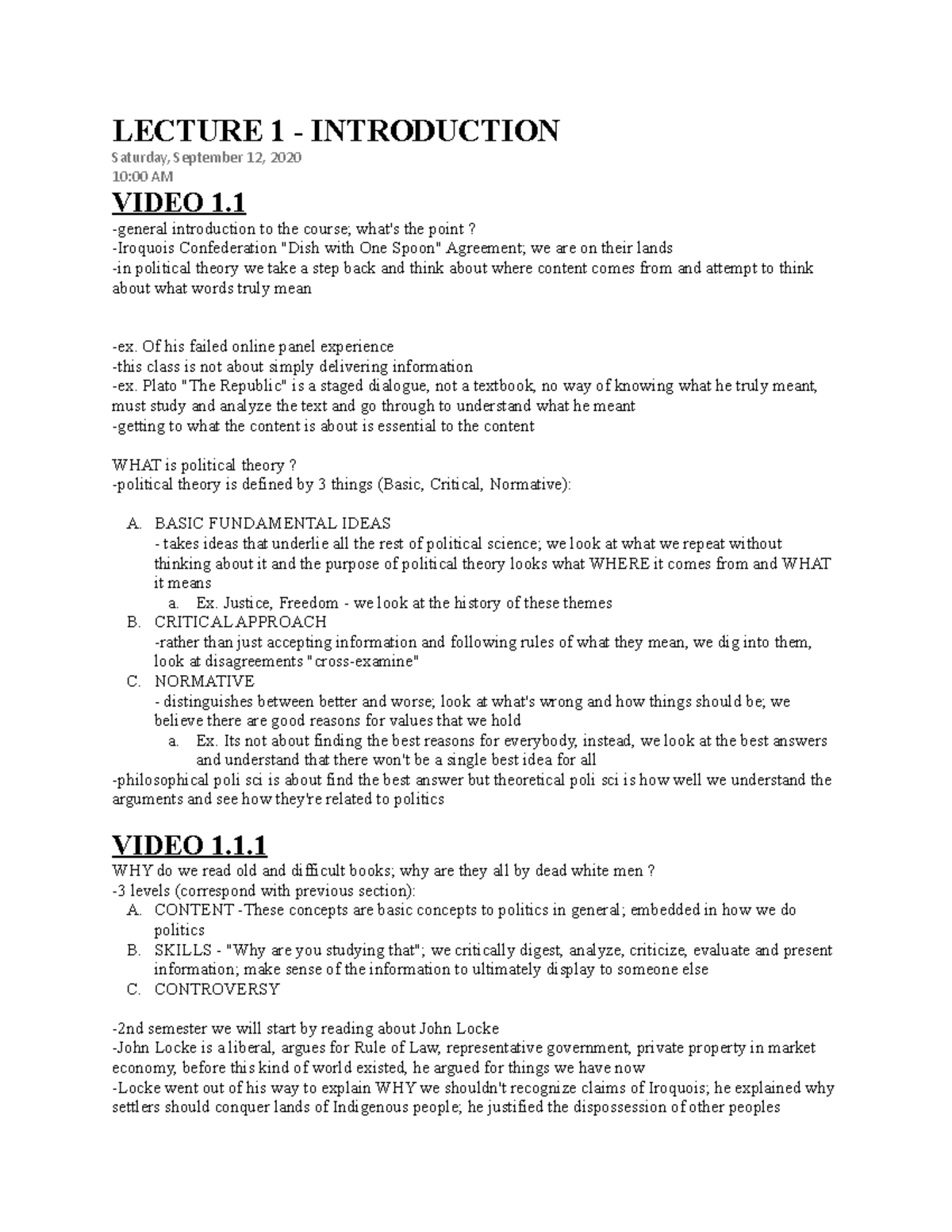 Lecture 1 - n/a - LECTURE 1 - INTRODUCTION Saturday, September 12, 2020 ...