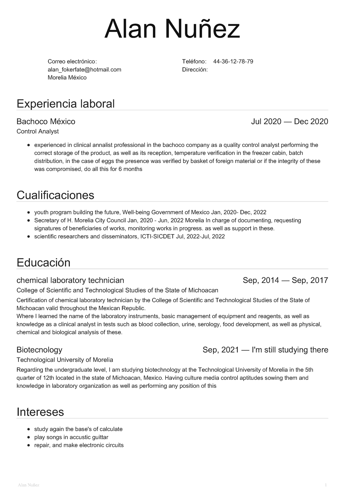 Mi CV - curriculum vitae - Correo electrónico: alan_fokerfate@hotmail ...