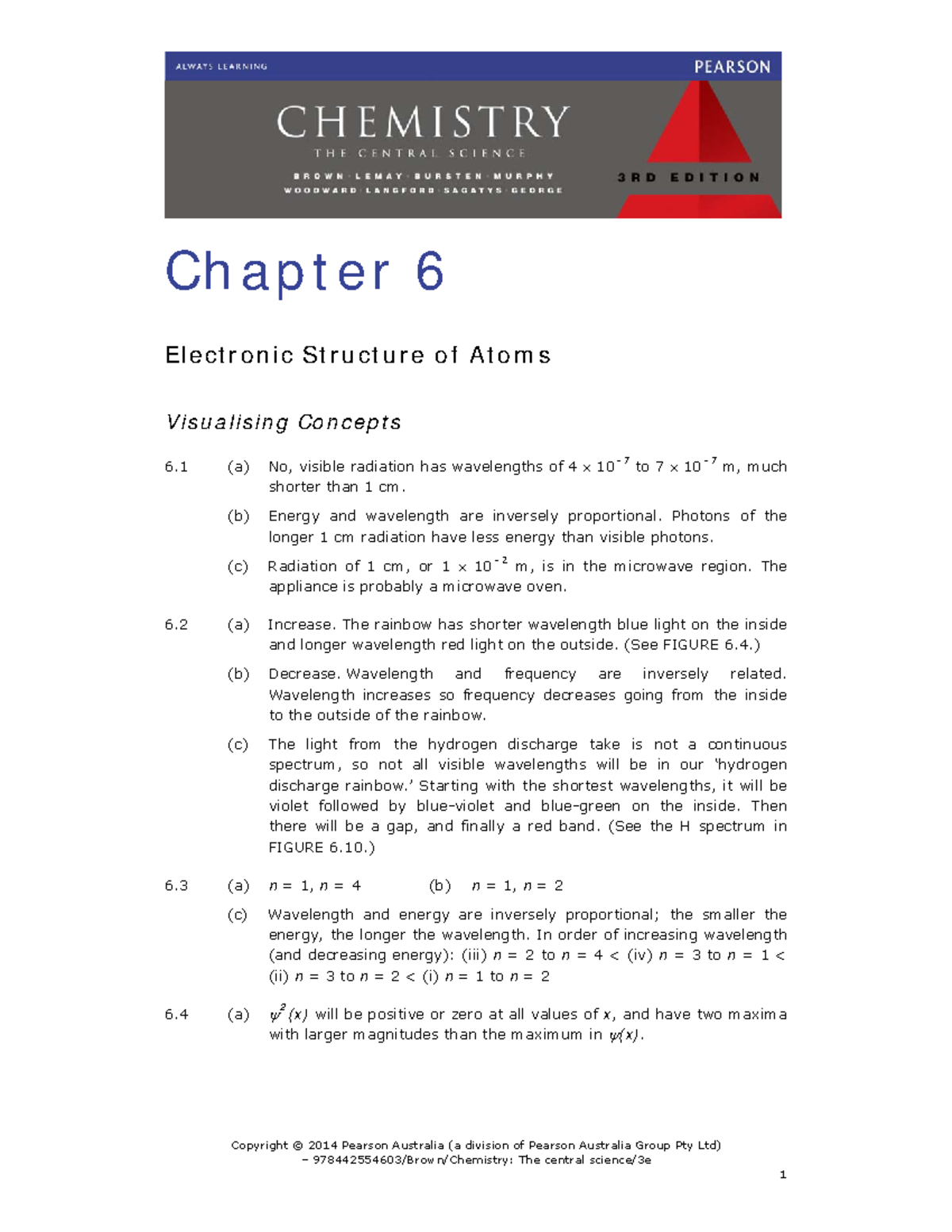 Au esm brown chemistry 3 sol CH06 - Copyright © 2014 Pearson Australia ...