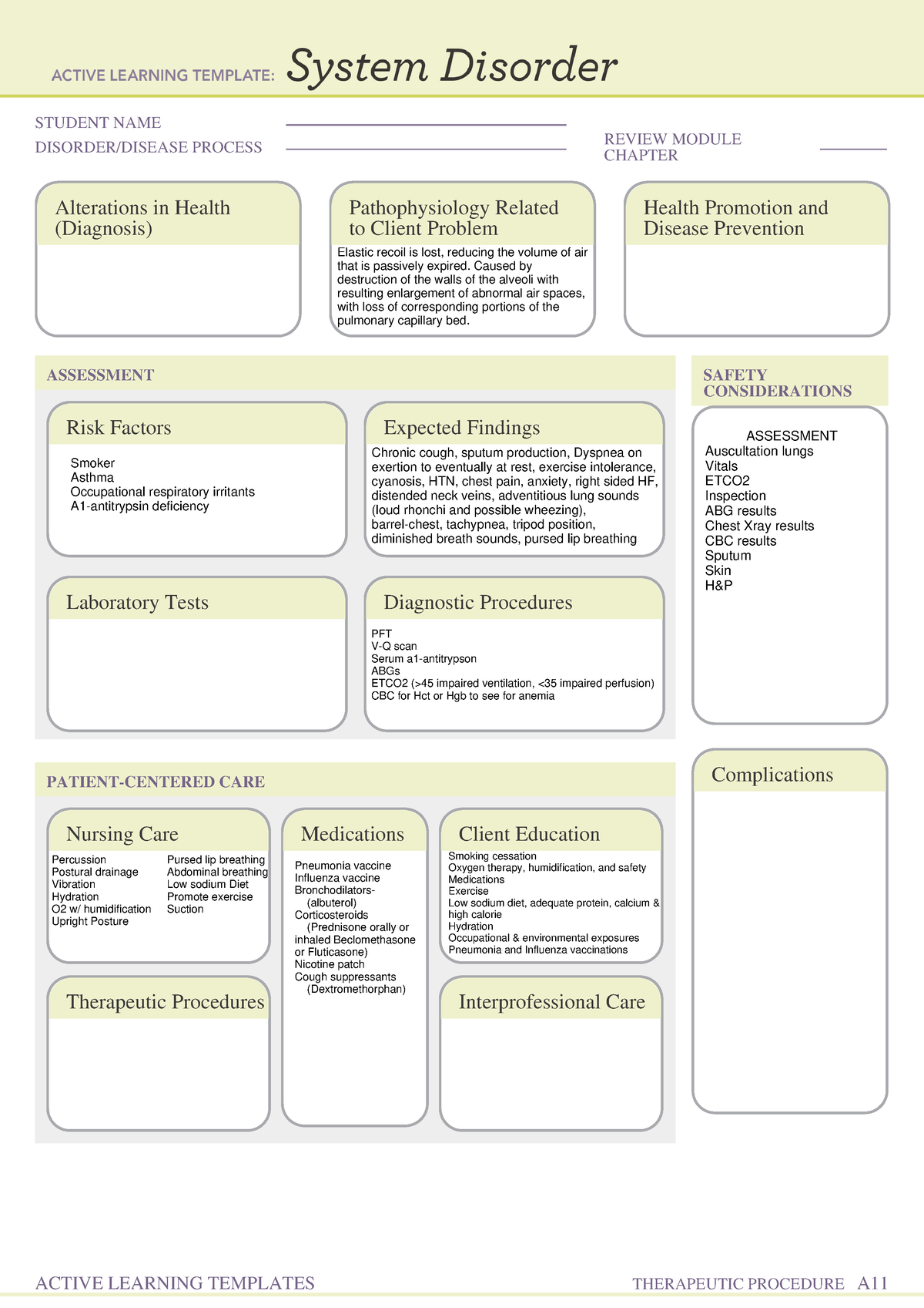 Emphysema - ATI TEMPLATE - STUDENT NAME DISORDER/DISEASE PROCESS REVIEW ...