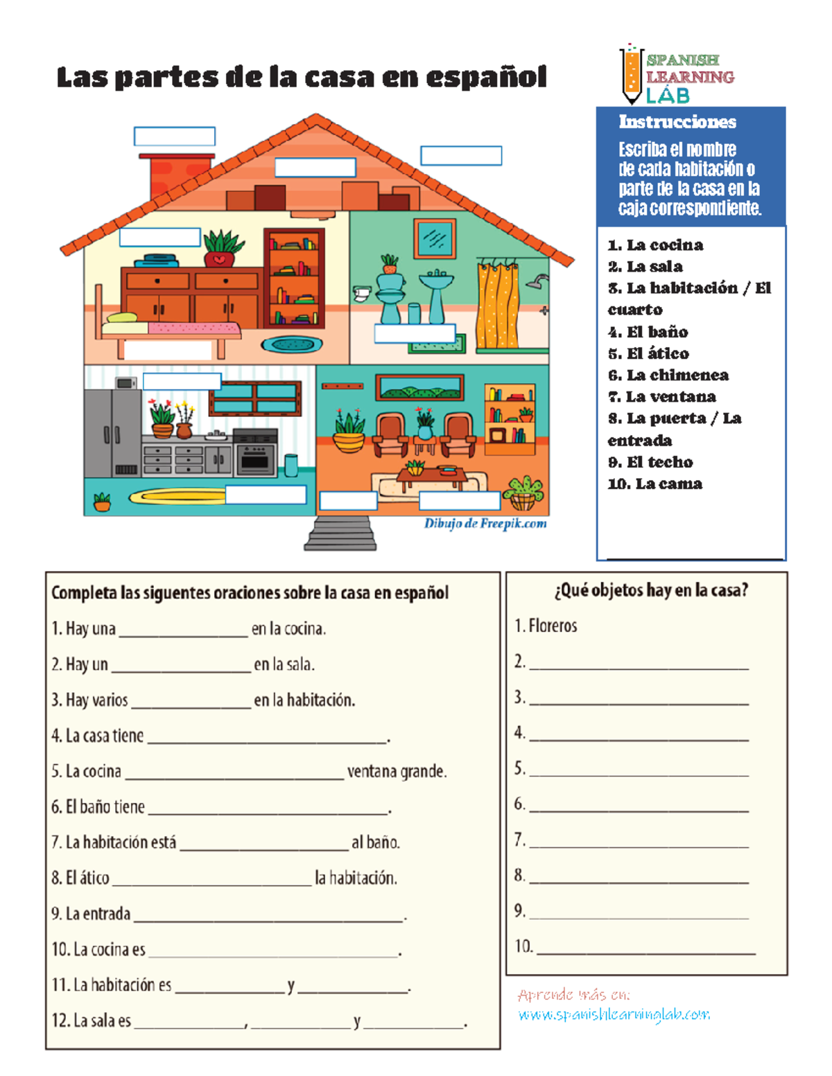 La casa en espanol pdf worksheet ejercicios con answers - filologia ...