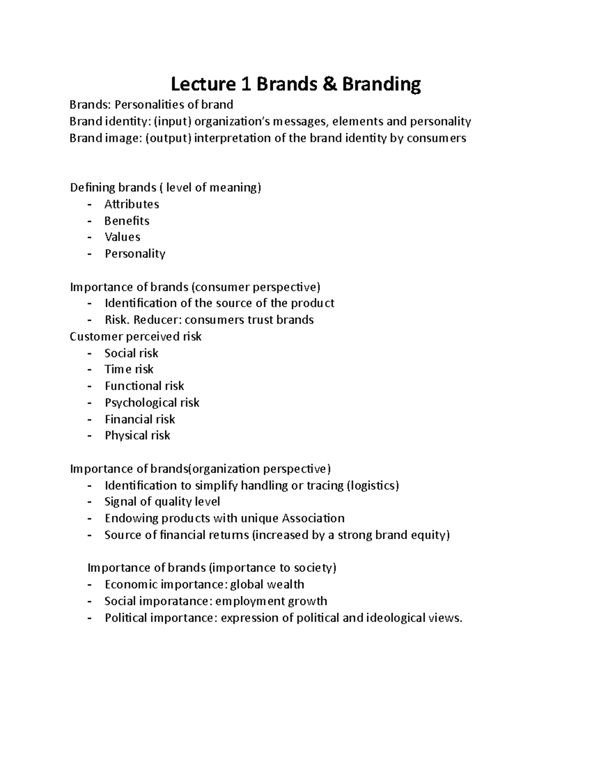 Lecture notes Lecture 1 Brands & Branding Brands Personalities of brand Brand identity Studocu