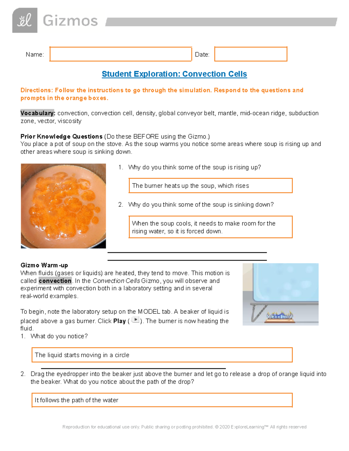 Convection Cells Name Date Student Exploration Convection Cells