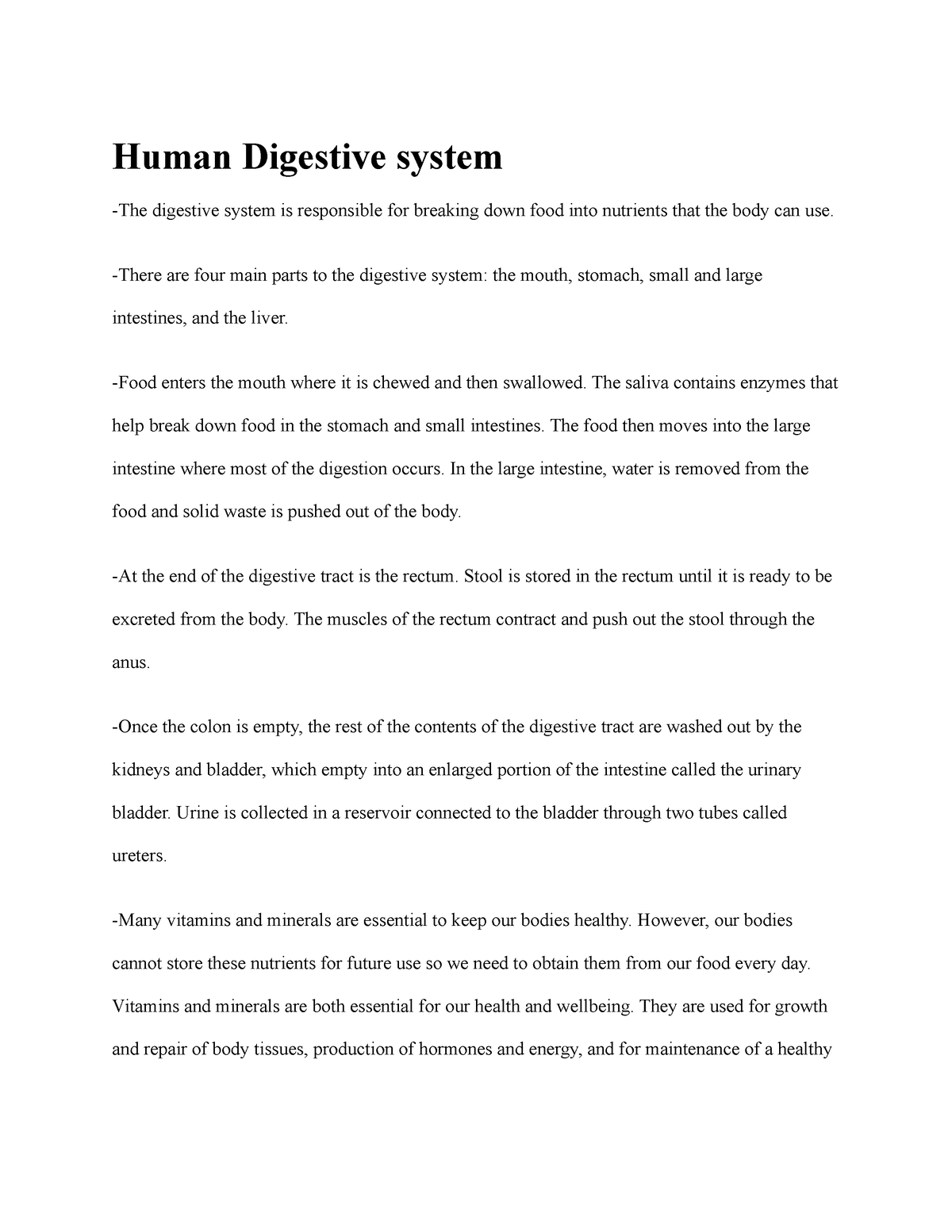 human digestive system essay pdf