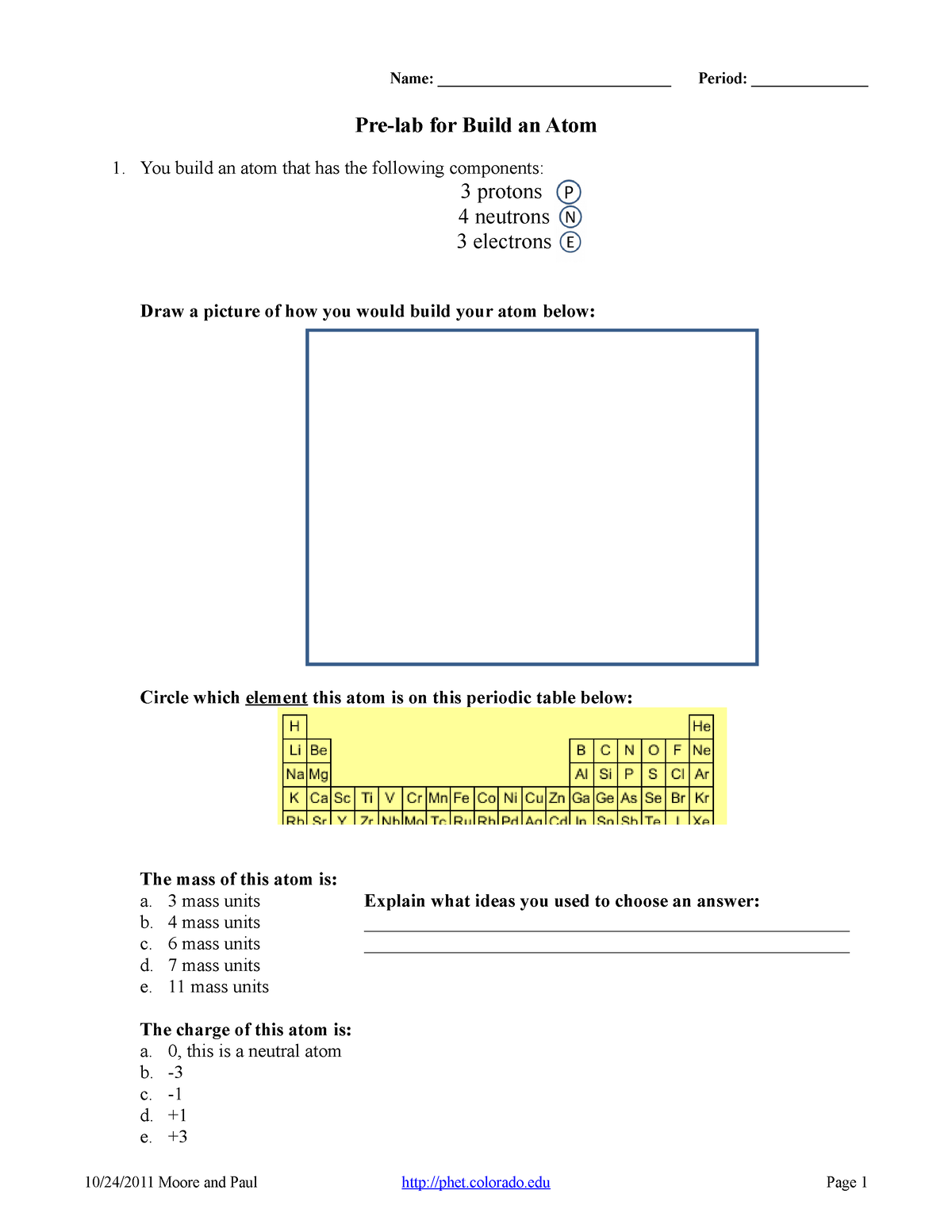 BAA-Student-Handout - This a worksheet design to teach students Pertaining To Phet Build An Atom Worksheet