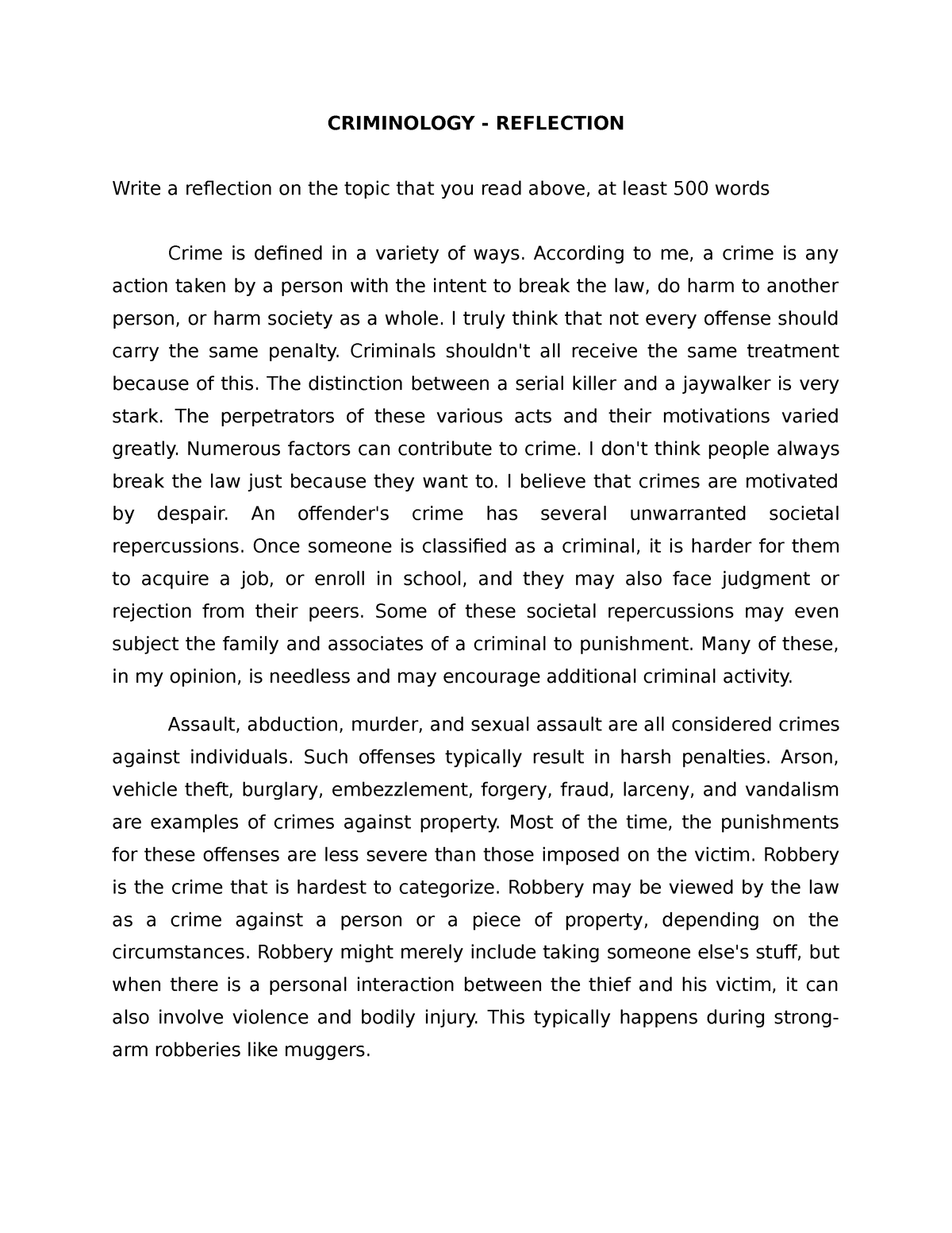 criminology reflection essay