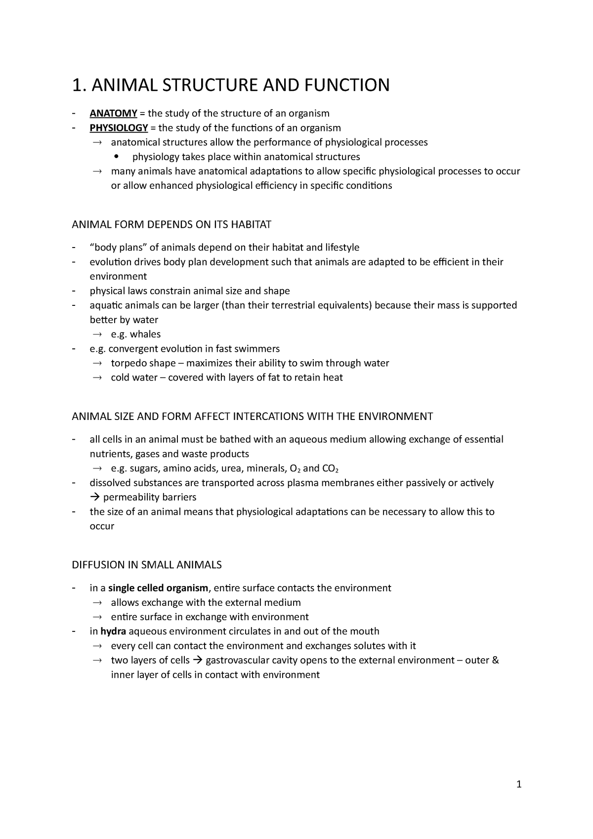 1. Animal Structure AND Function - Stirling - Studocu