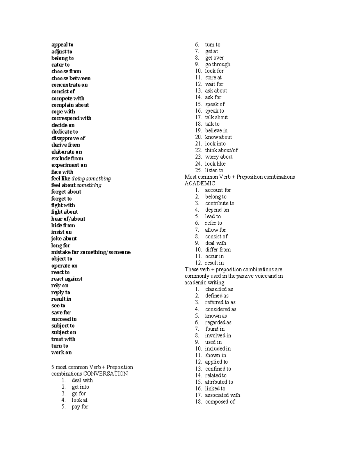 List of verbs prepositions - appeal to adjust to belong to cater to ...