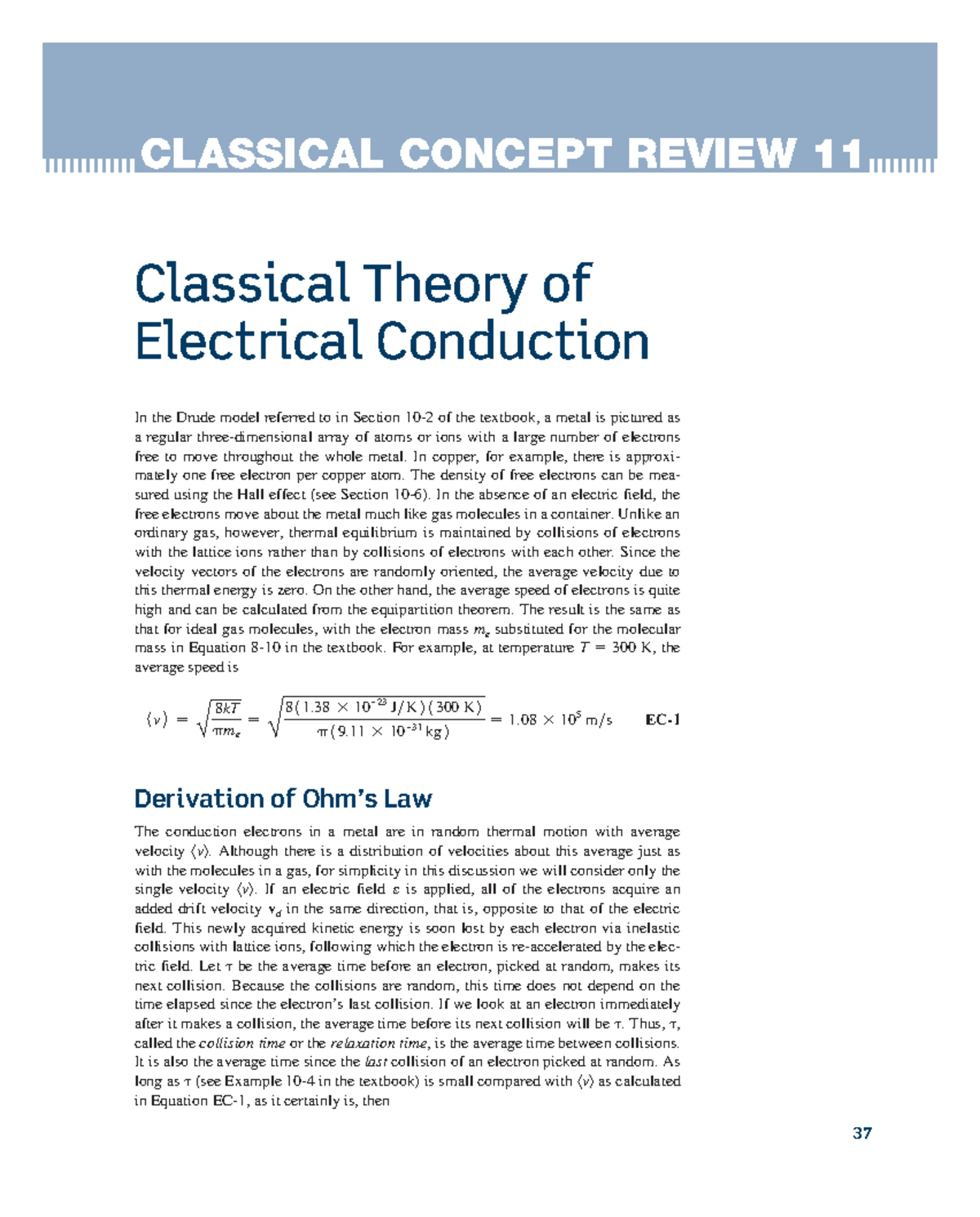 Chapter 10 ccr 11 classical theory of electical conduction - 37 ...