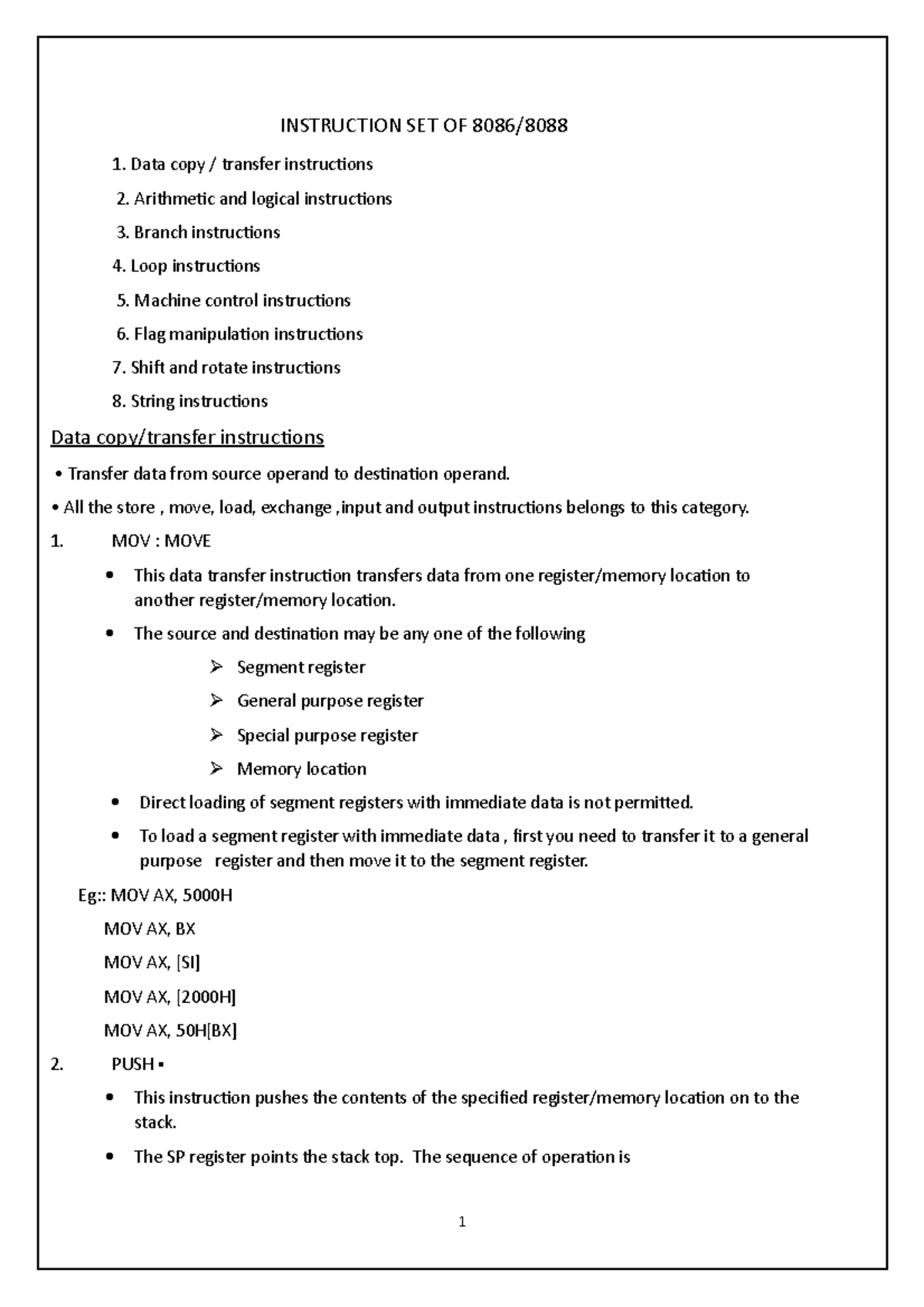 INSTRUCTION SET AND PROGRAMMING INSTRUCTIONS OF 8086 - INSTRUCTION SET ...