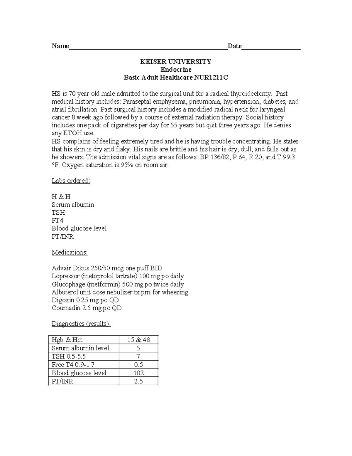 BAH Endocrine Case Study Student Studocu