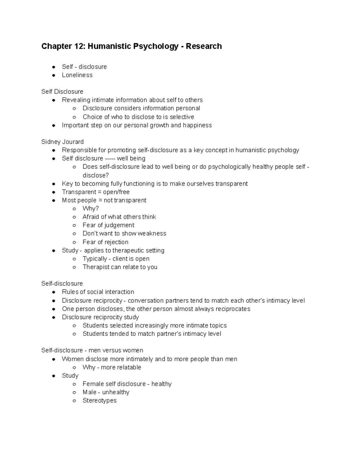 Psych 351 ch 12 - Lecture notes 12 - Chapter 12: Humanistic Psychology ...