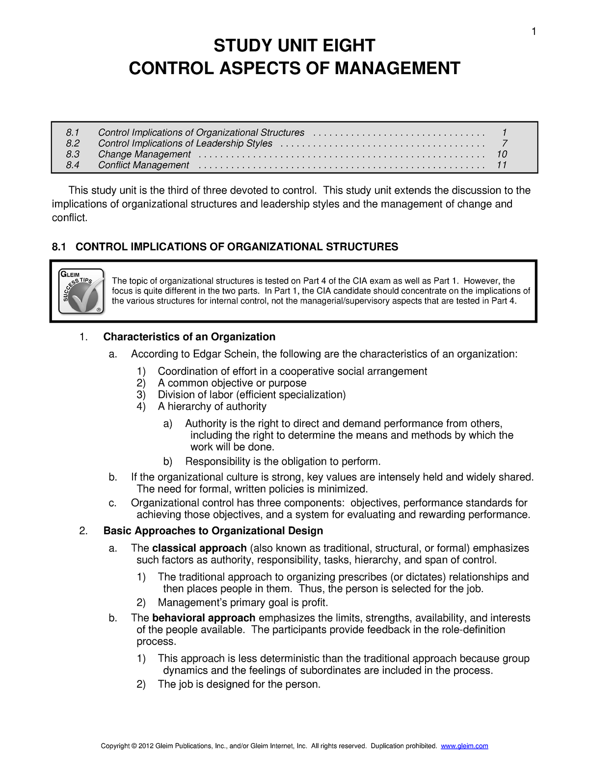 Chapter 8 -Control Aspects Of Mgmt - STUDY UNIT EIGHT CONTROL ASPECTS ...