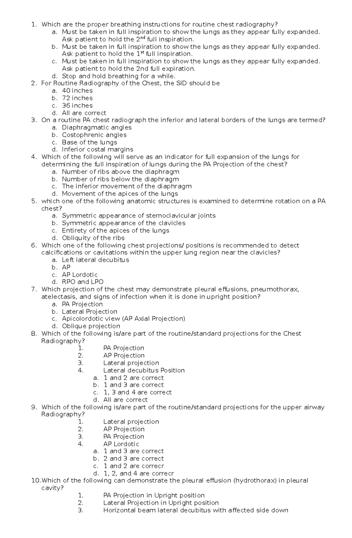 Chest- Shoulder-EXAM - Radiologic Technologist - Which are the proper ...