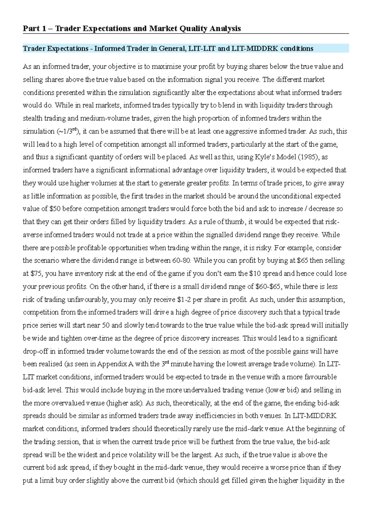 Trading report - Part 1 – Trader Expectations and Market Quality ...