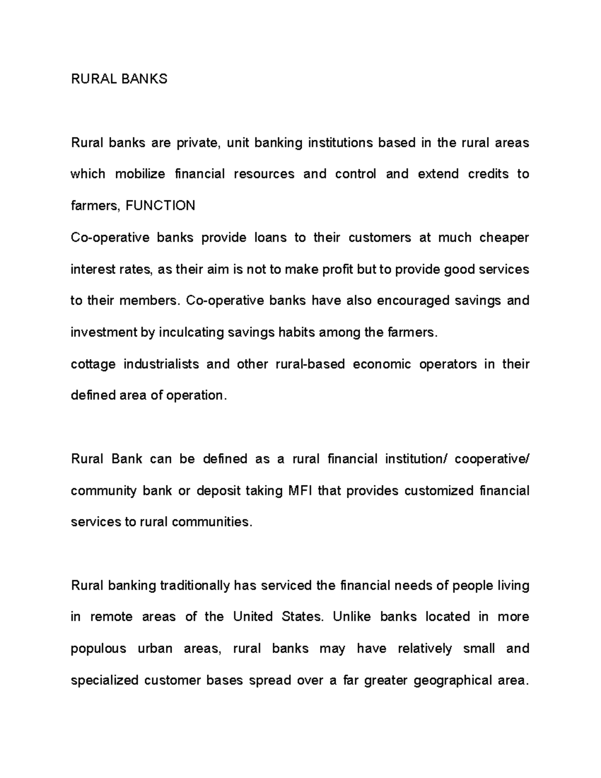 Function of Banks VI - RURAL BANKS Rural banks are private, unit ...