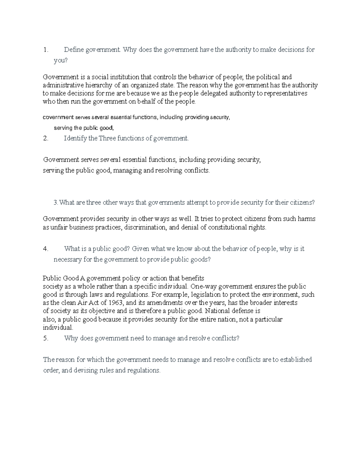 Pol sci mod 1 ass - assignment - Define government. Why does the ...
