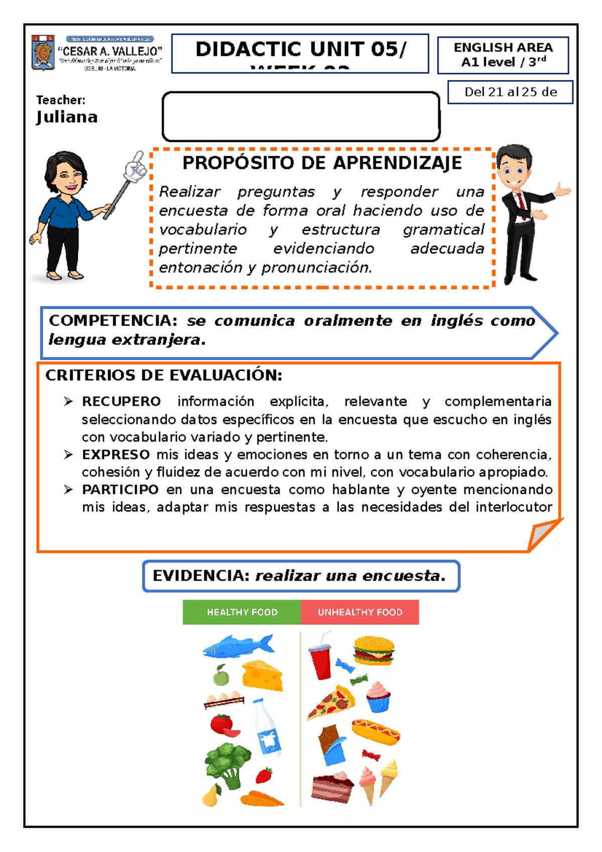 Tercero Ficha De Trabajo 3 Uda 5 Eating Habits Del 21 Al 25 De