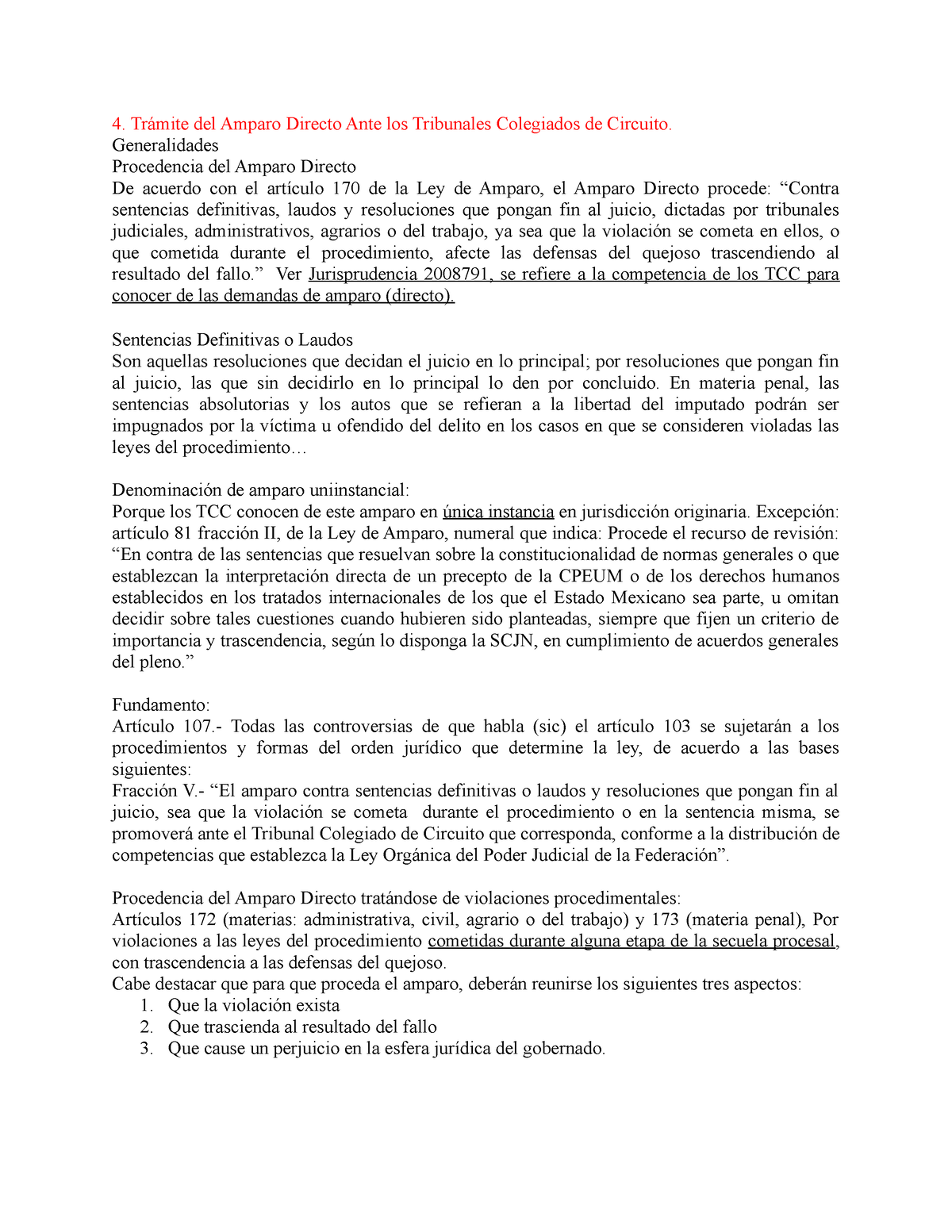 Notes Amparo - Trámite Del Amparo Directo Ante Los Tribunales ...