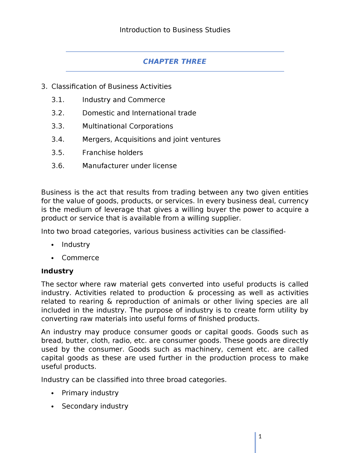 BBM 113 - Chapter Three - Nil - CHAPTER THREE 3. Classification Of ...