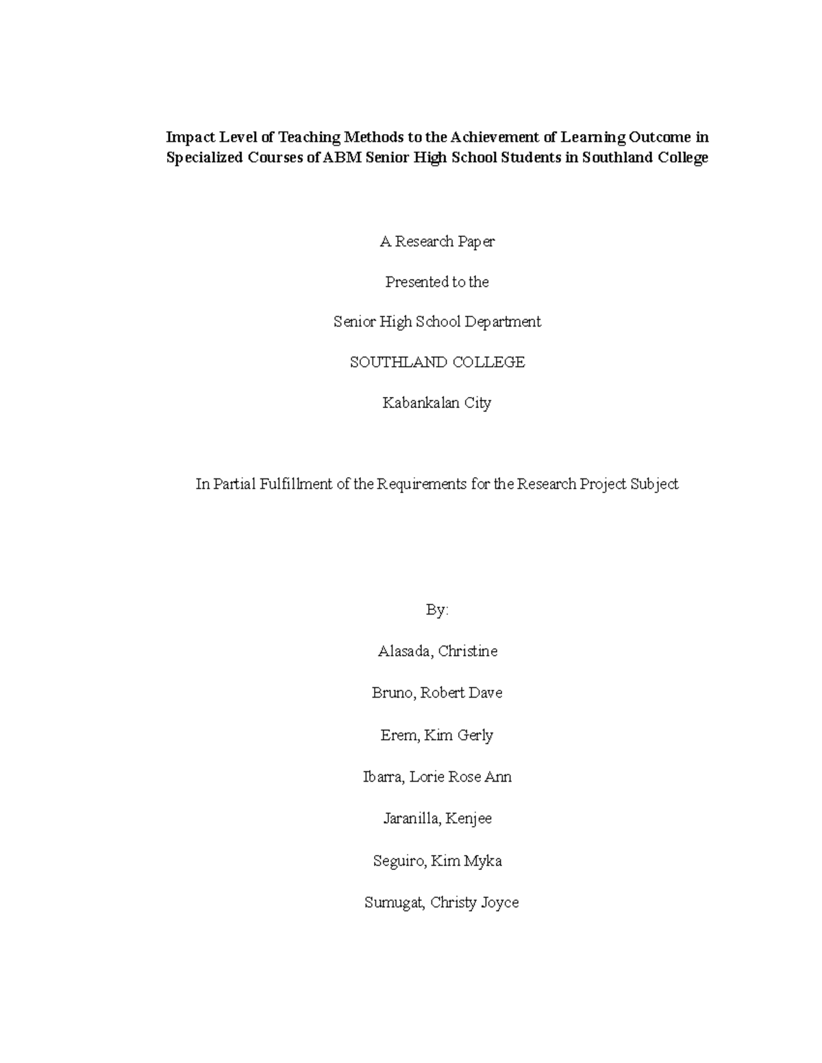 Chapter 1 (group 3) - Impact Level of Teaching Methods to the ...