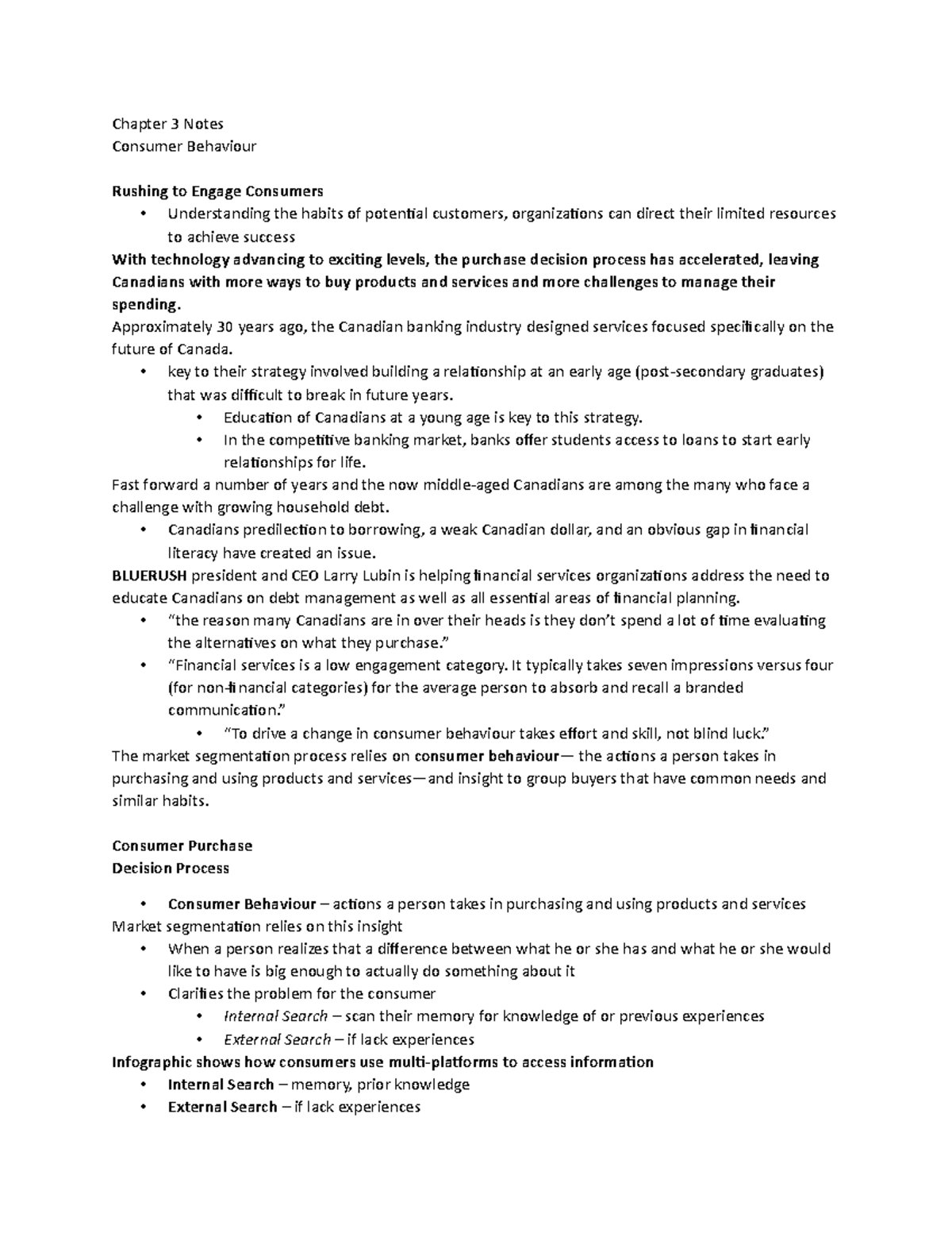 Chapter 3 - Chapter 3 Notes Consumer Behaviour Rushing to Engage ...