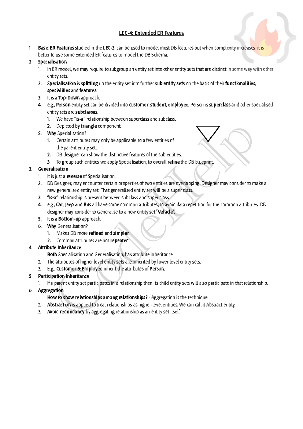 Lec4Notes - DBMS notes by gate smasher - LEC-4: Extended ER Features ...