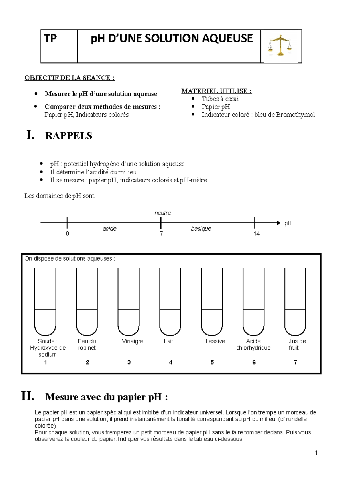 TP mesure de p H 2019 - TP pH D’UNE SOLUTION AQUEUSE OBJECTIF DE LA ...