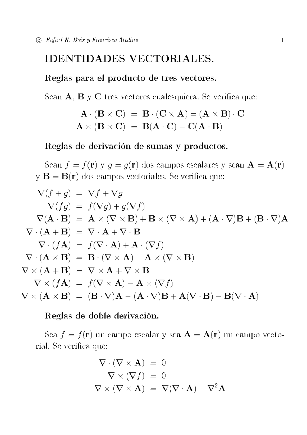 Curvilineas Prot - Apuntes Análisis Vectorial - IDENTIDADES VECTORIALES ...