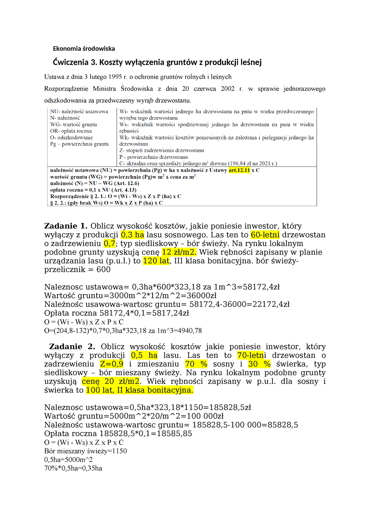 ć W 6 Zadania - Zadanie - Ekonomia środowiska Ćwiczenia 3. Koszty ...