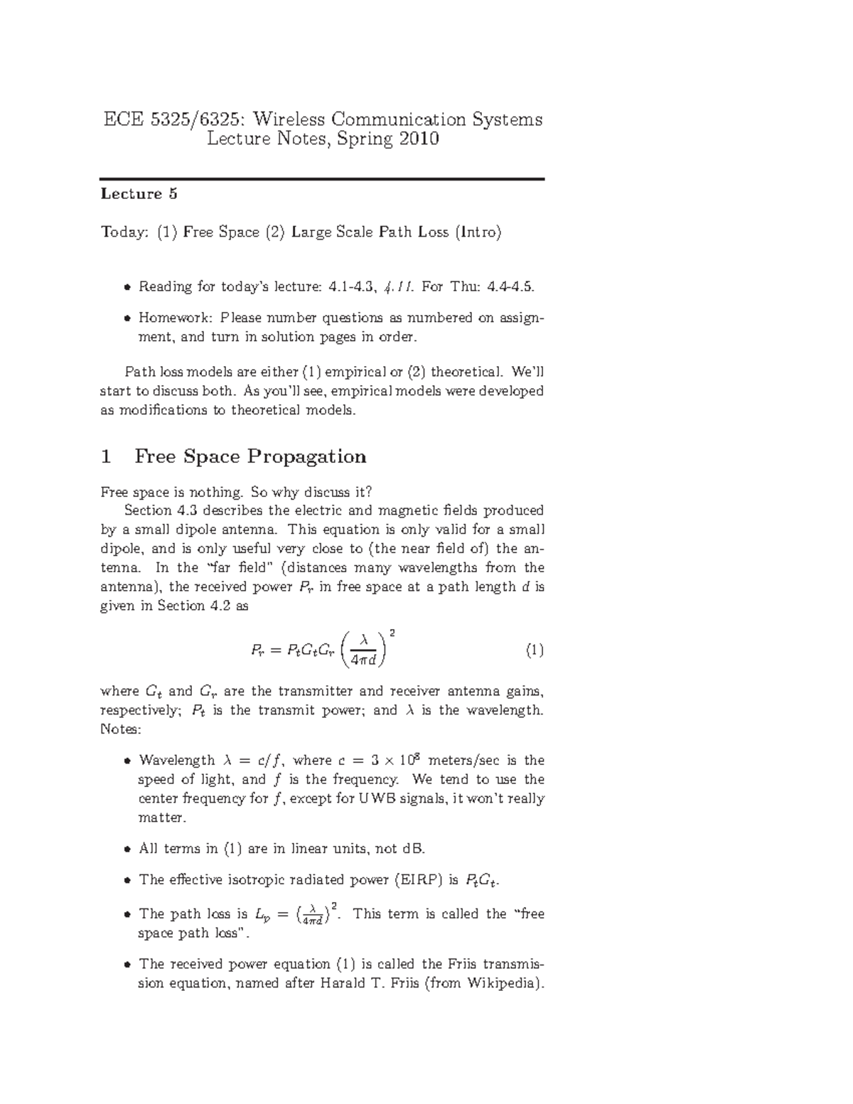 FUNDAMENTALS OF WIRELESS COMMUNICATION - ECE 5325/6325: Wireless ...