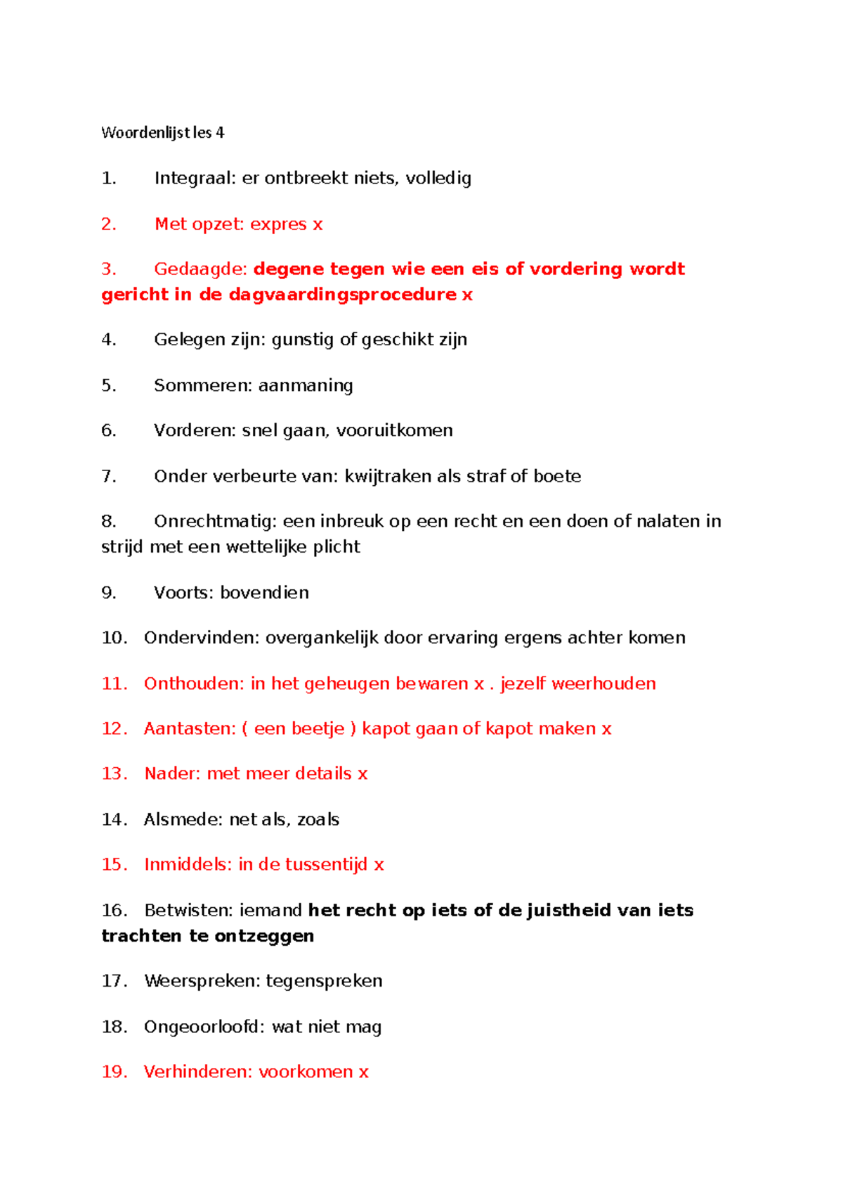 Woordenlijst 4 Jurdisch Tekstanalyse - Woordenlijst Les 4 Integraal: Er ...