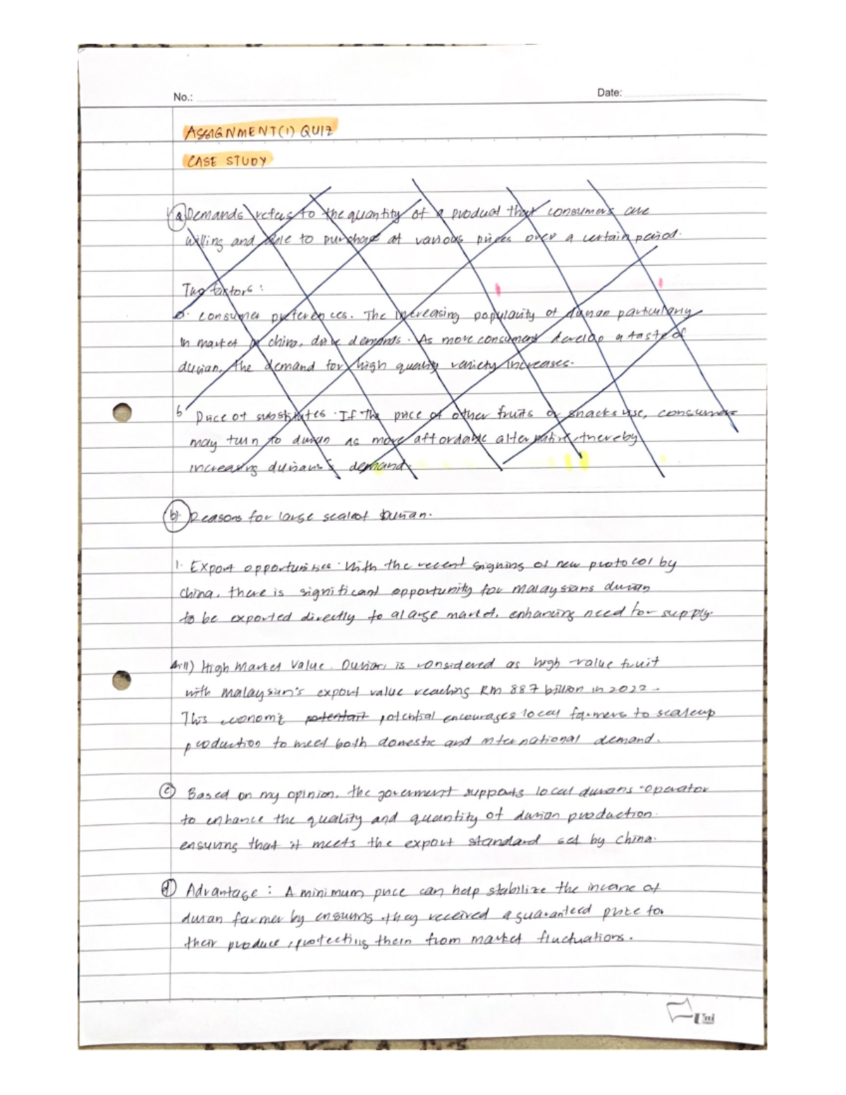 CASE Study QUIZ1 ECO415 - No.: Date: ASSIGNMENT(1) QUIZ CASE STUDY Q ...