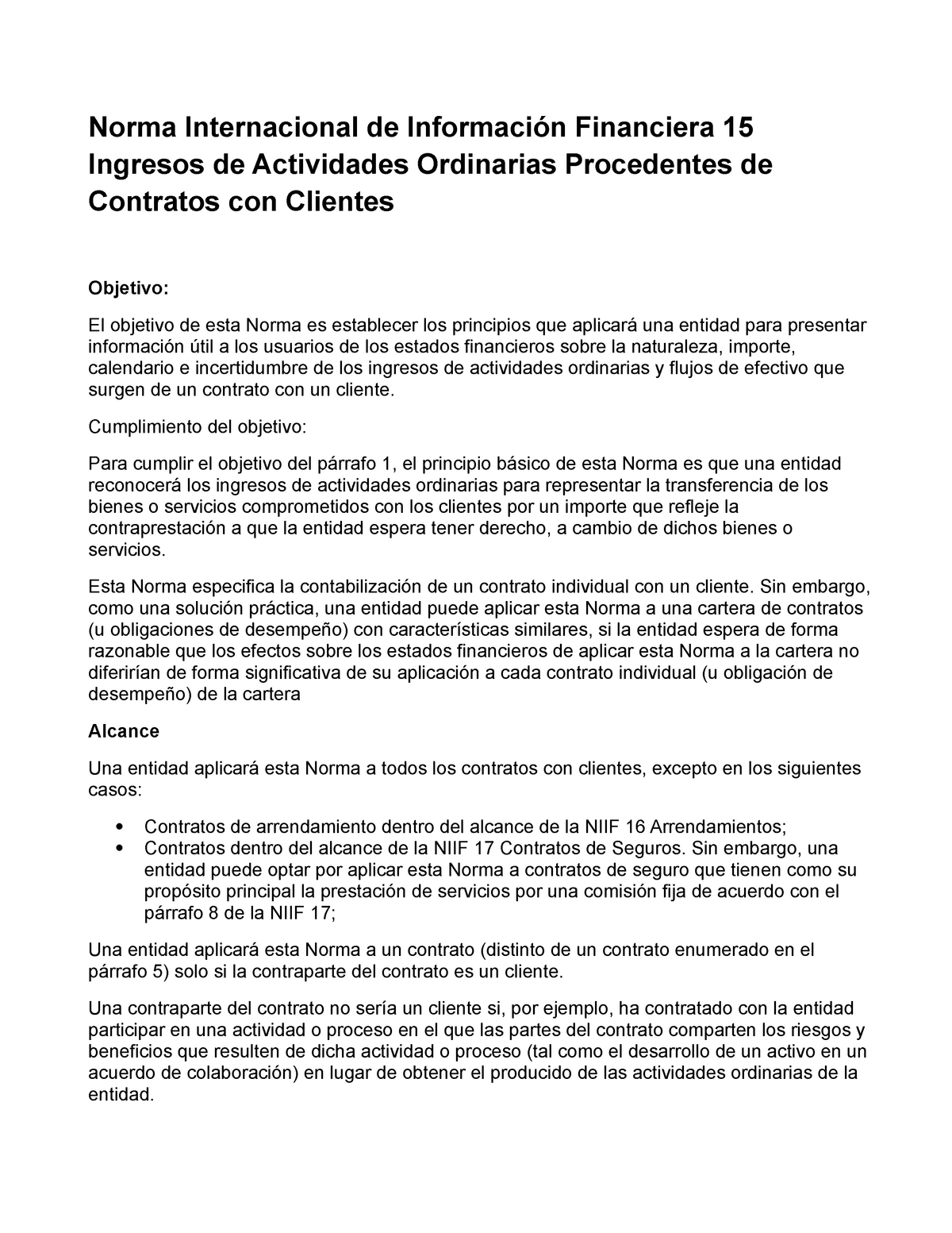 Resumen NIIF 15 - Norma Internacional De Información Financiera 15 ...