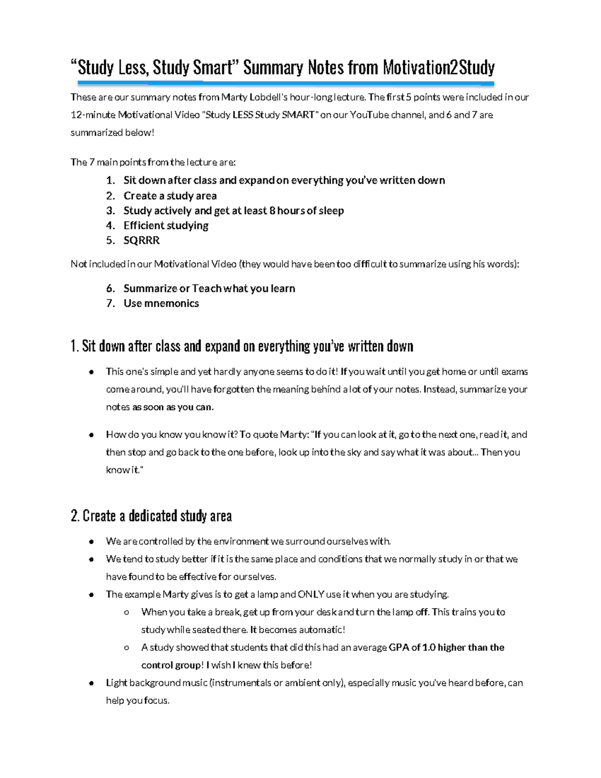 Study Tips - Less, Study Summary Notes from Motivation2Study These are ...