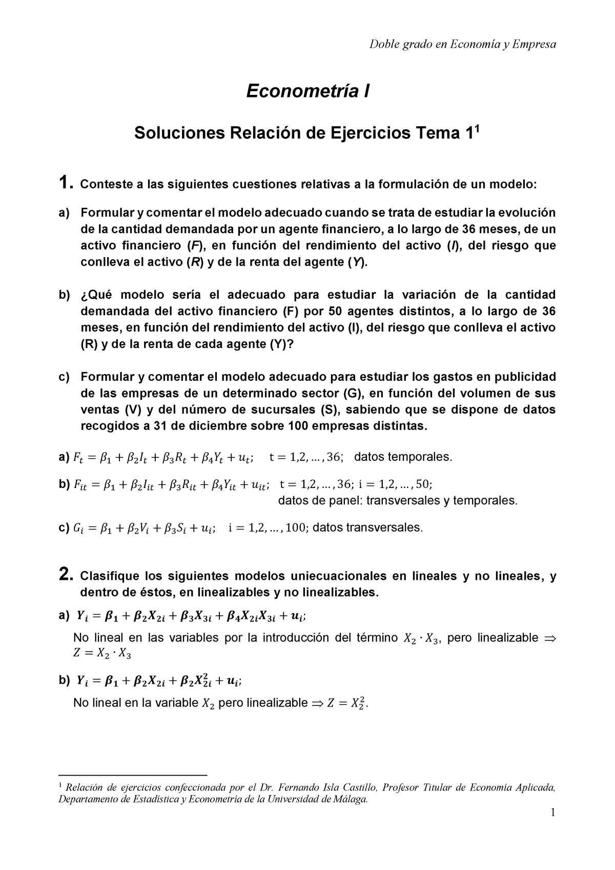 Lección 1-soluciones - Econometría I Soluciones Relación De Ejercicios ...