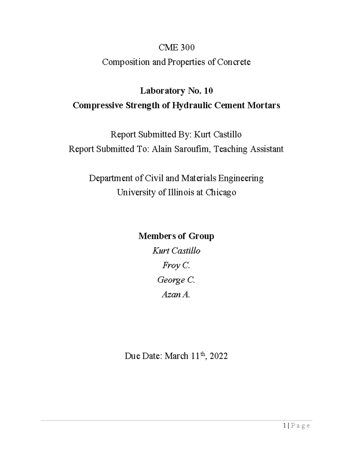 CME 300 Lab 10 Report CME 300 Composition and Properties of Concrete
