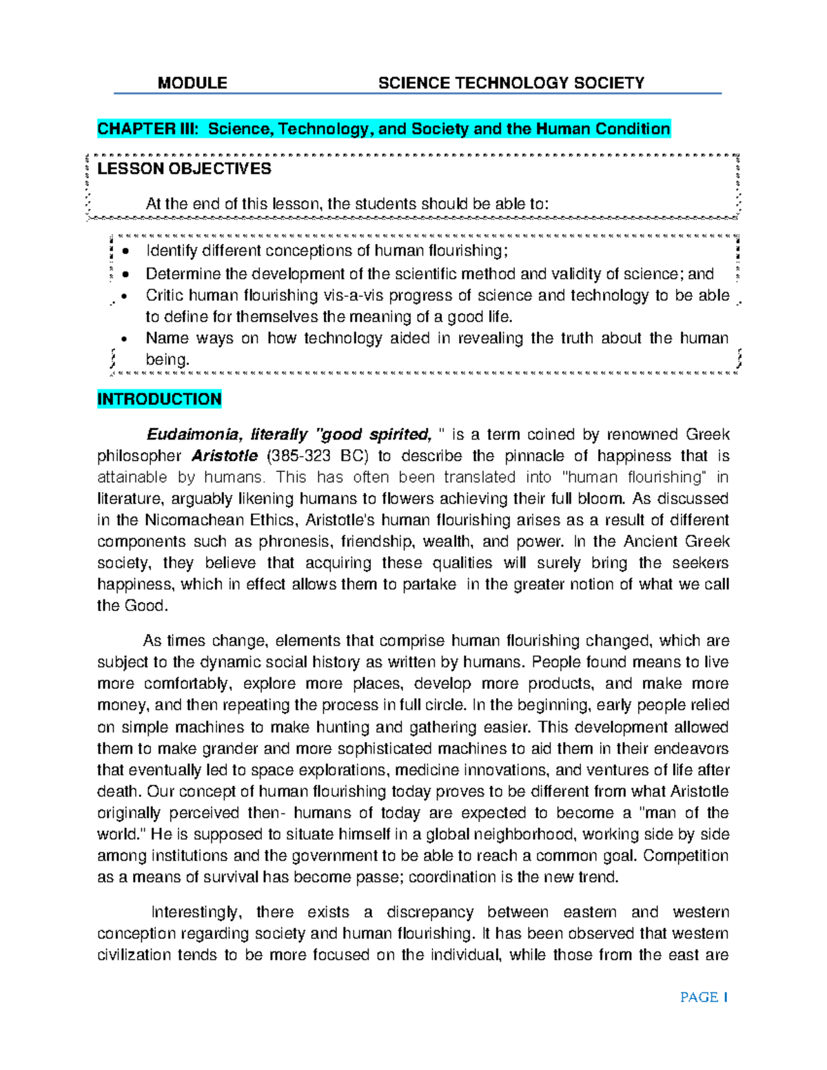 Chapter III Science, Technology, a ... ociety and the Human Condition ...