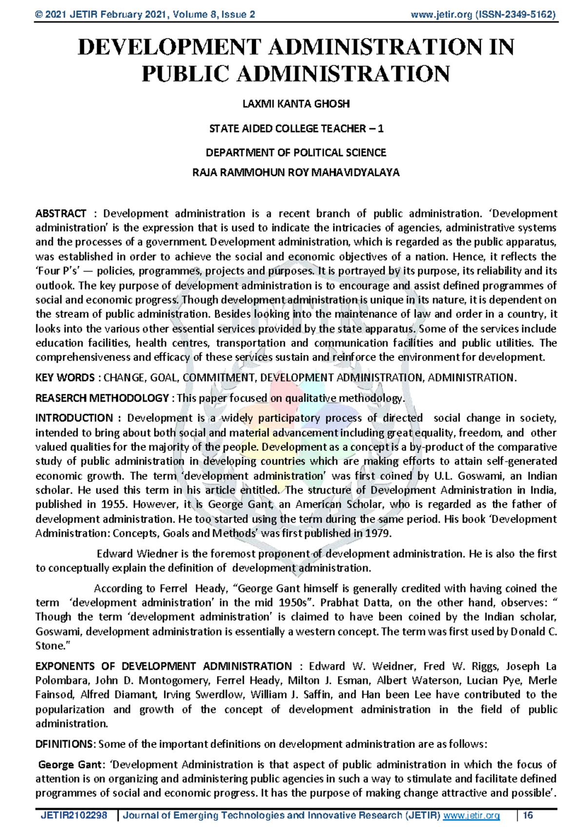 Development administration - ‘Development administration’ is the ...
