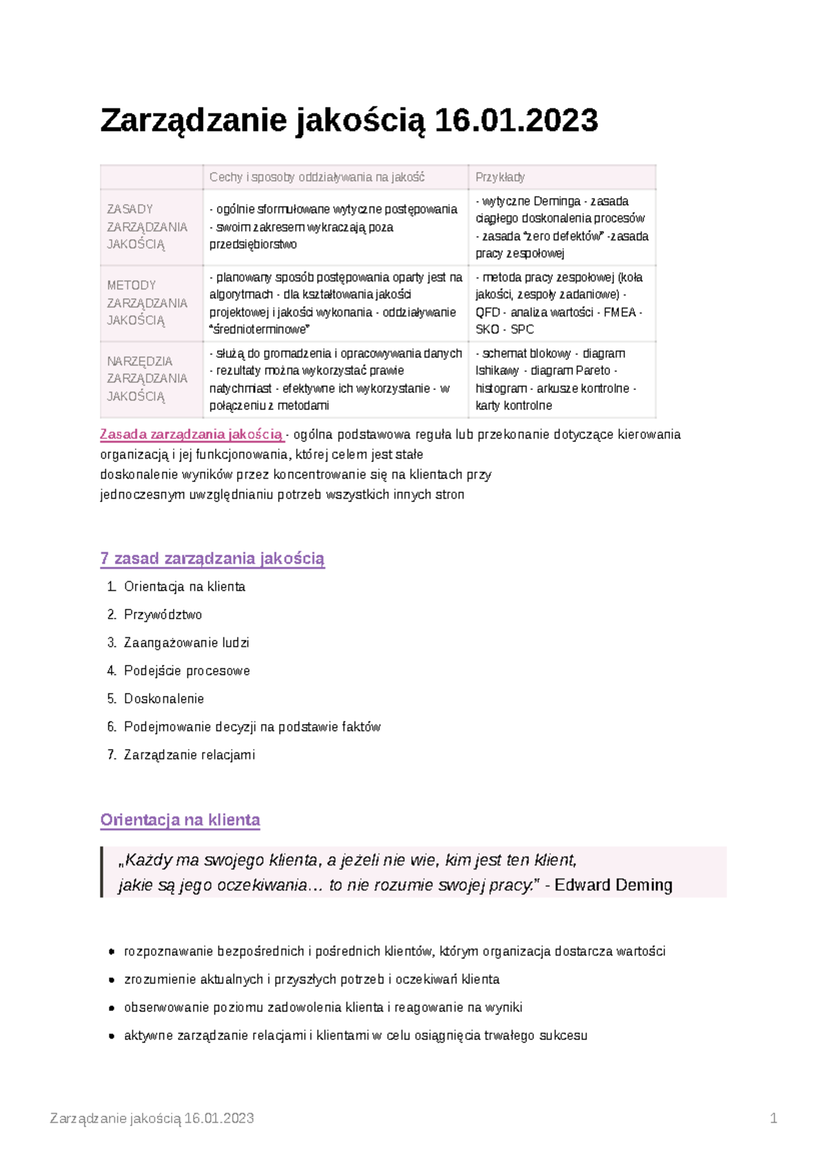 Zarzdzanie-jakością - Cechy i sposoby oddziaływania na jakość Przykłady