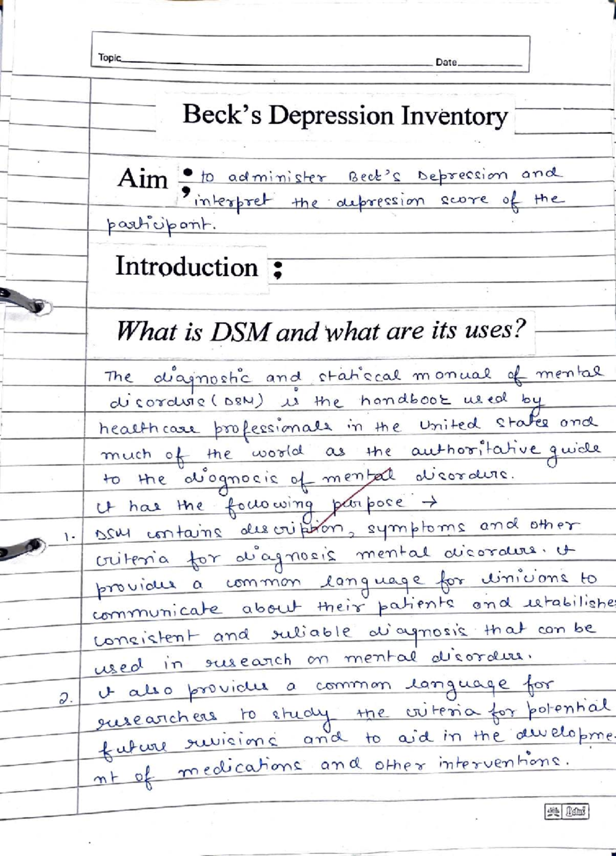 Becks-depression-inventory - Clinical Psychology - Studocu