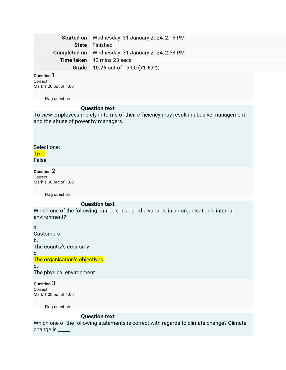 MNG2601 Assignment 2 - Started on Wednesday, 31 January 2024, 2:16 PM ...