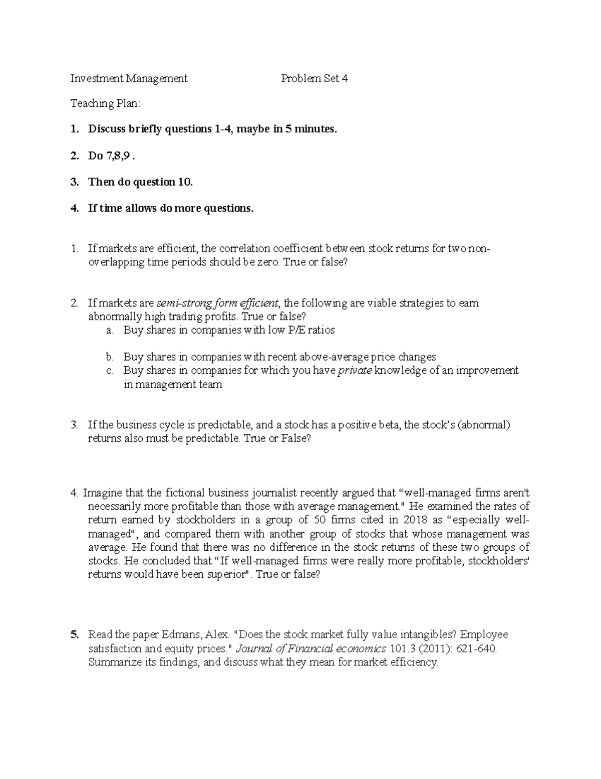 Problem Set 4 Questions - Investment Management Problem Set 4 Teaching ...