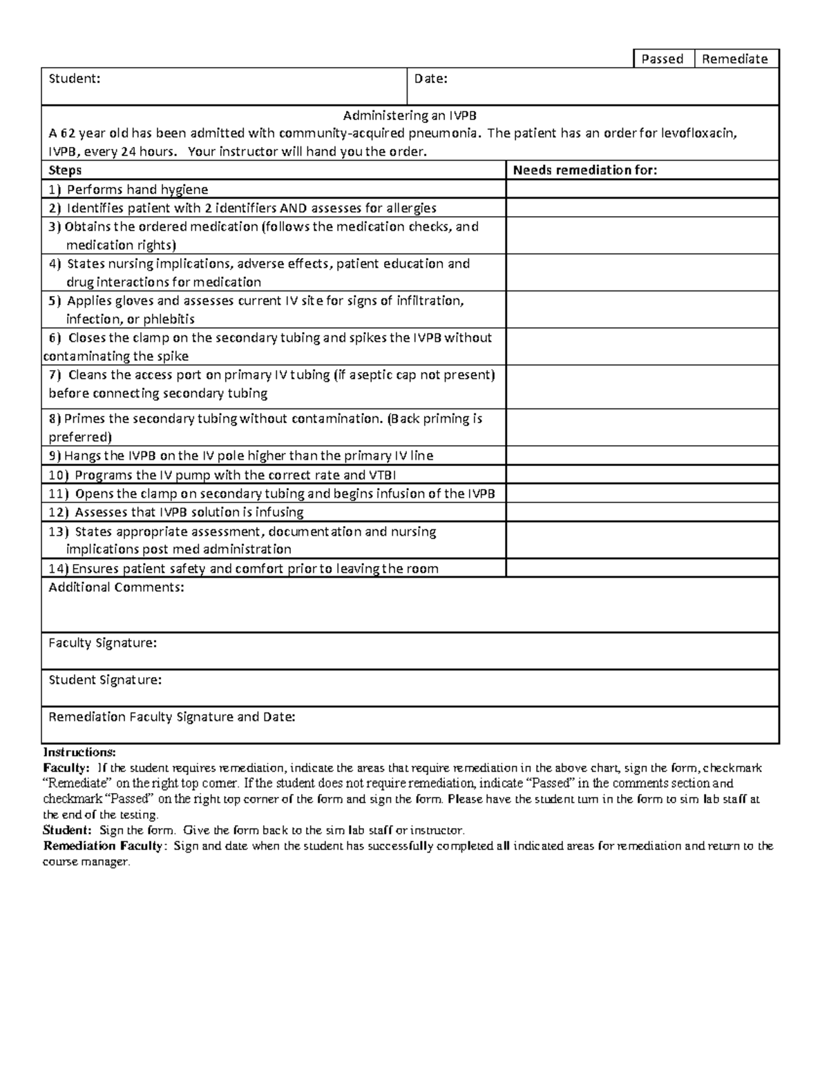 IVPB testing Revised - Protocol IVPB - Passed Remediate Student: Date ...