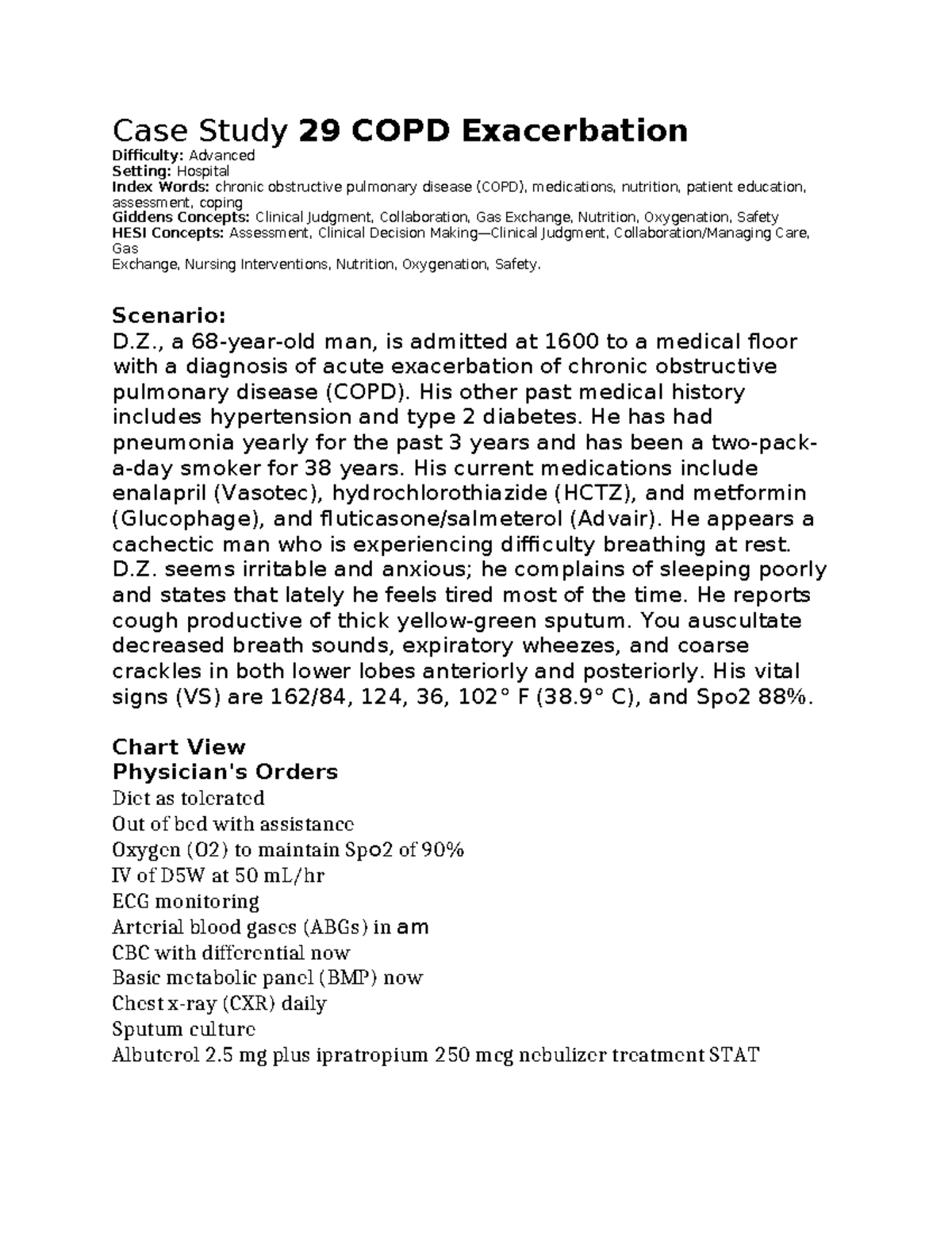 case study 29 copd exacerbation quizlet